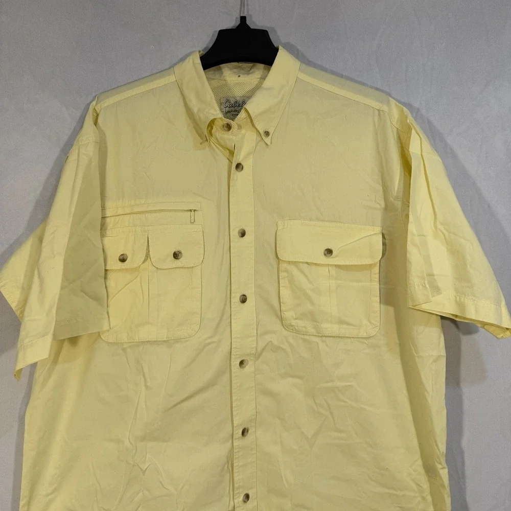 Cabelas Mens Large Yellow Vented Short Sleeve Fishing Outdoor Hike Button Up